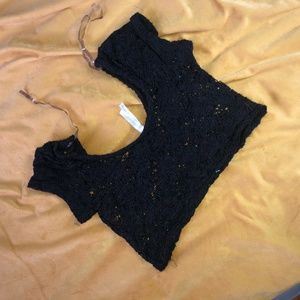 Black lace, see-through crop top